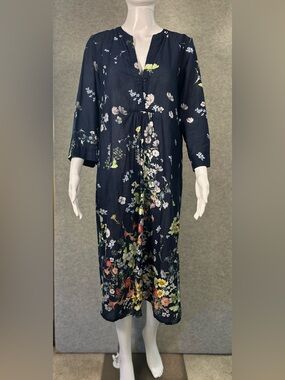 One Season Australia Long Poppy Loose Navy Floral Midi Dress Light Cotton